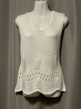 Soft White Rib-Knit Tank Top With Crochet Detail - Size Med to Large
